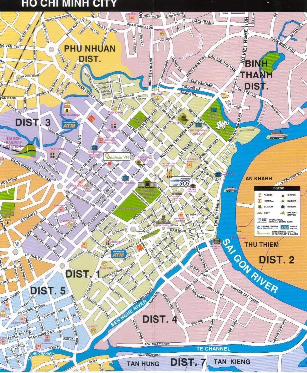 ho chi minh city turistických atrakcí mapě